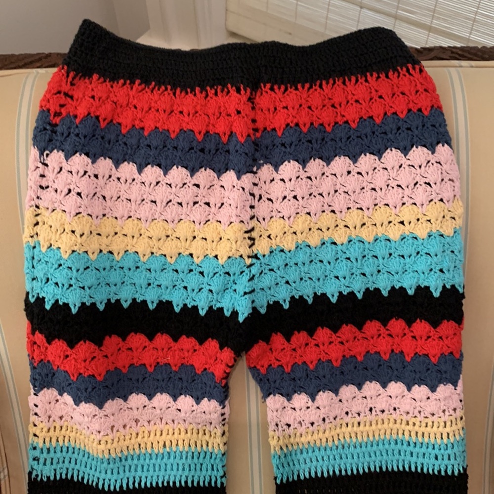 FLOOK FOR FREE PEOPLE GRANDPA CROCHET FLARE PANTS IN BLACK COMBO SIZE SMALL - Picture 13 of 16